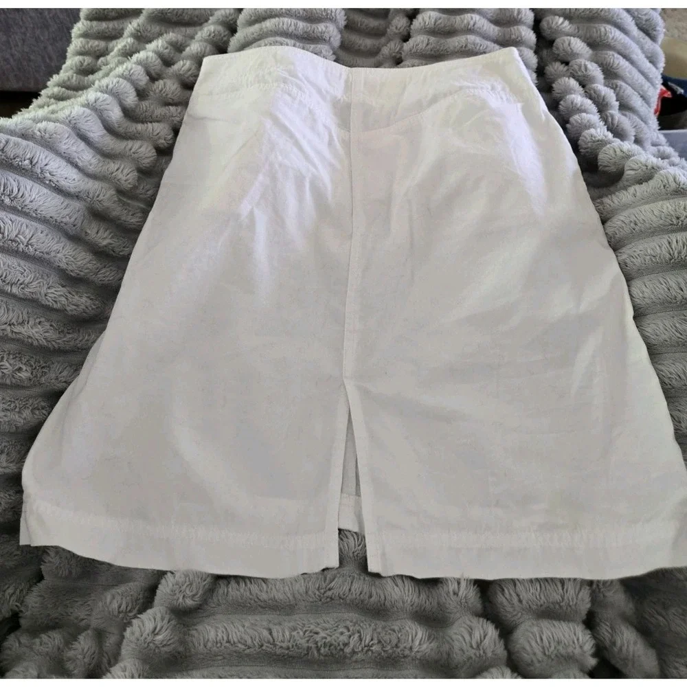 New York & Company White 100% Cotton Drawstring‎ Midi Skirt Size 8 Pockets Slit